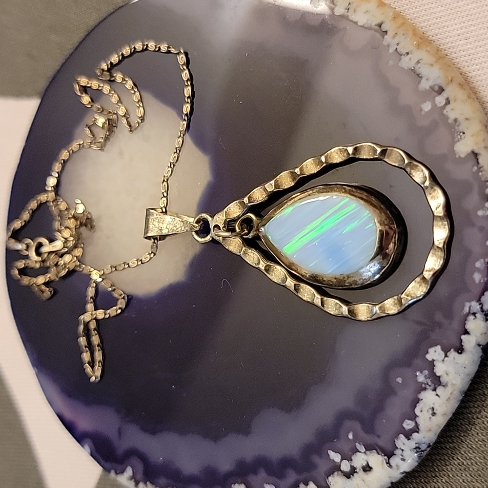 Stunning Mexican Opal Necklace - Teardrop Pendant